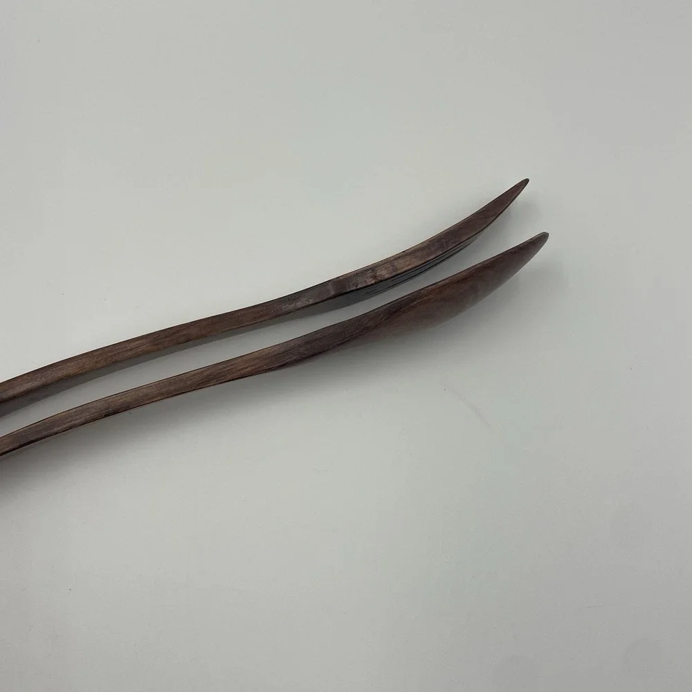 Vintage 10” Wooden Folk Art‎ Hand Carved Fork and Spoon Set Salad Server Cottage